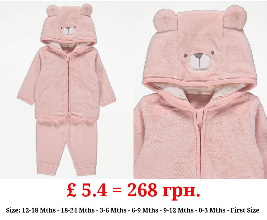 Pink Teddy Fleece Hoodie and Joggers Outfit