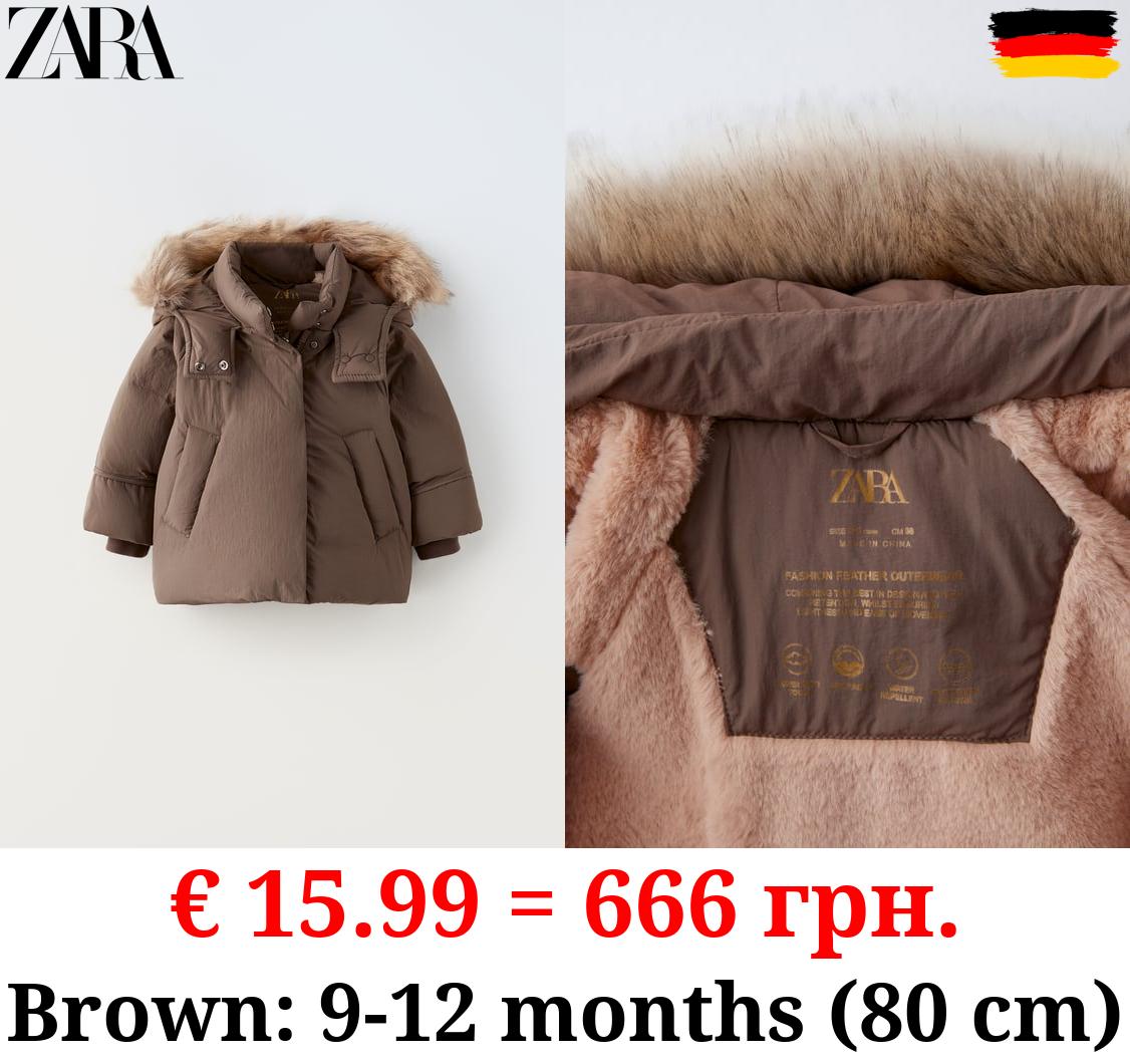 DOWN FEATHER PUFFER JACKET WITH WATER-REPELLENT FAUX FUR HOOD