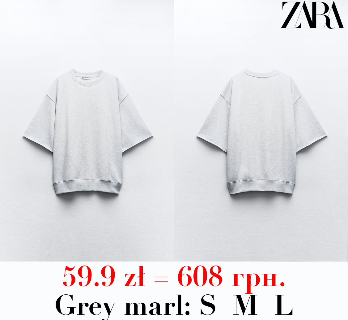 FADED-EFFECT SHORT SLEEVE PLUSH SWEATSHIRT