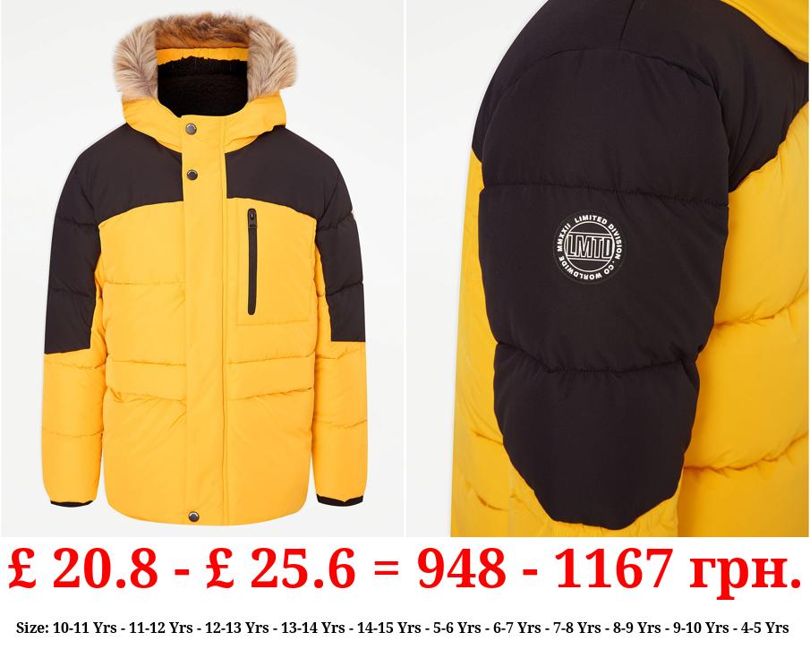 Yellow Faux Fur Trim Padded Coat