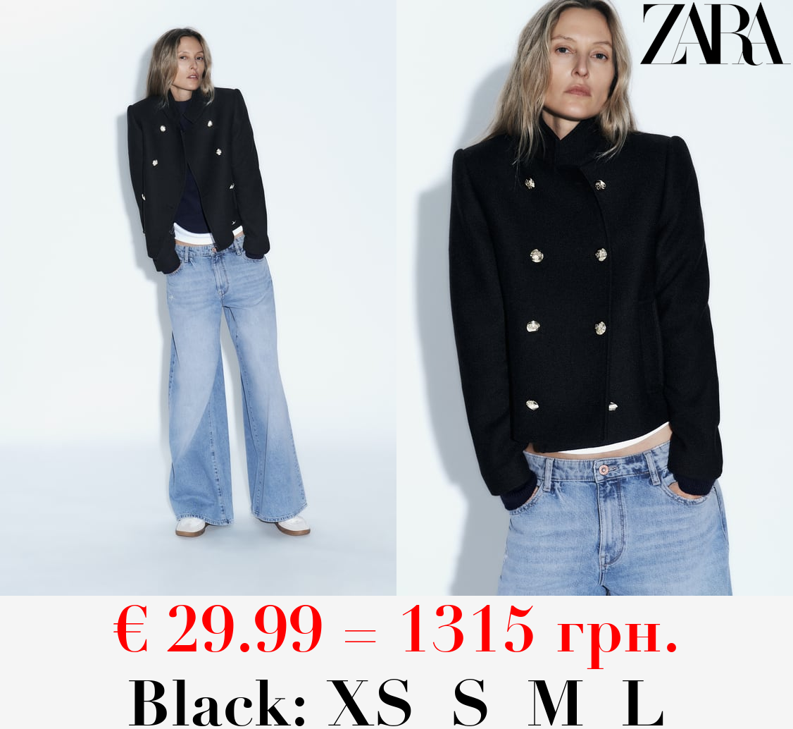 SHORT DOUBLE-BREASTED COAT WITH HIGH NECK