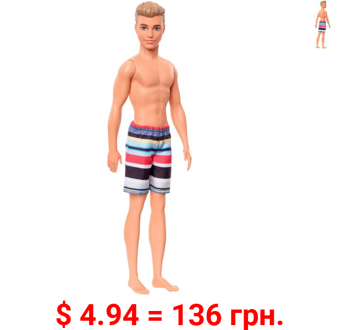 ​Barbie Ken Beach Doll Wearing Striped Swimsuit, for Kids 3 to 7 Years Old