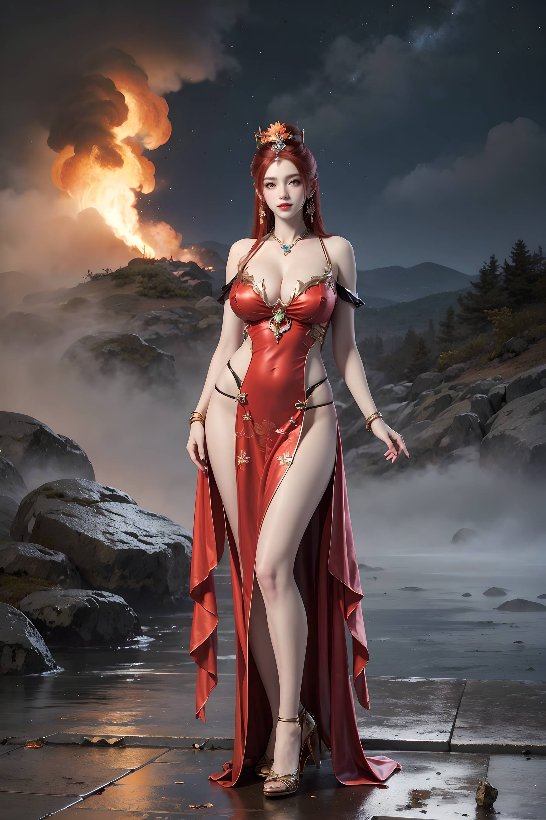 图片[50]-完美世界-曼珠沙华 户外红色礼服-六色网