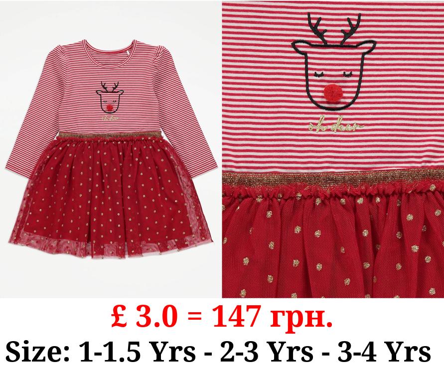 Red Striped Reindeer Christmas Dress
