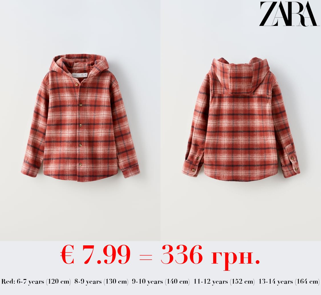 CHECK FLANNEL OVERSHIRT WITH HOOD