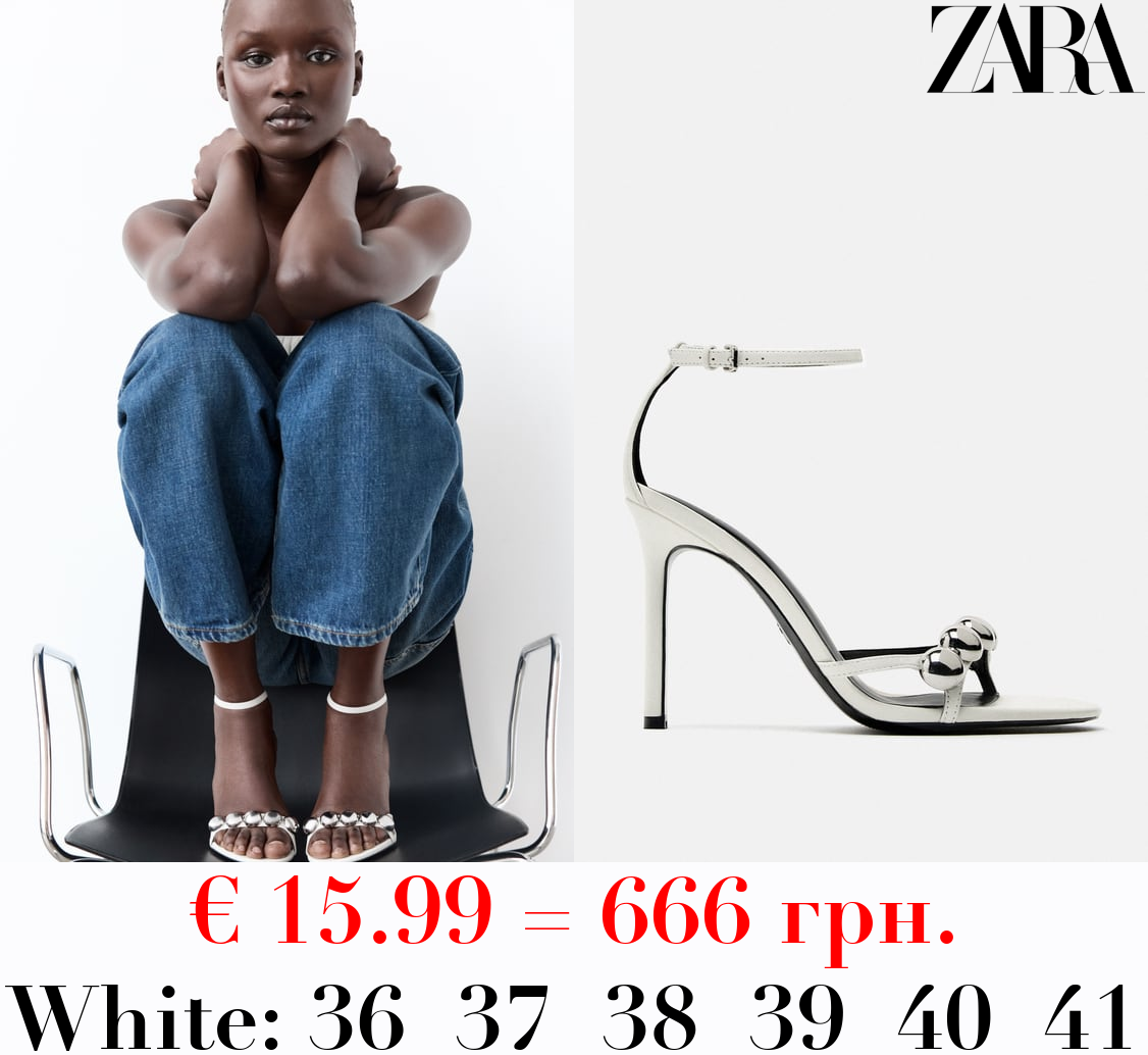 EMBELLISHED LEATHER HEELED SANDALS