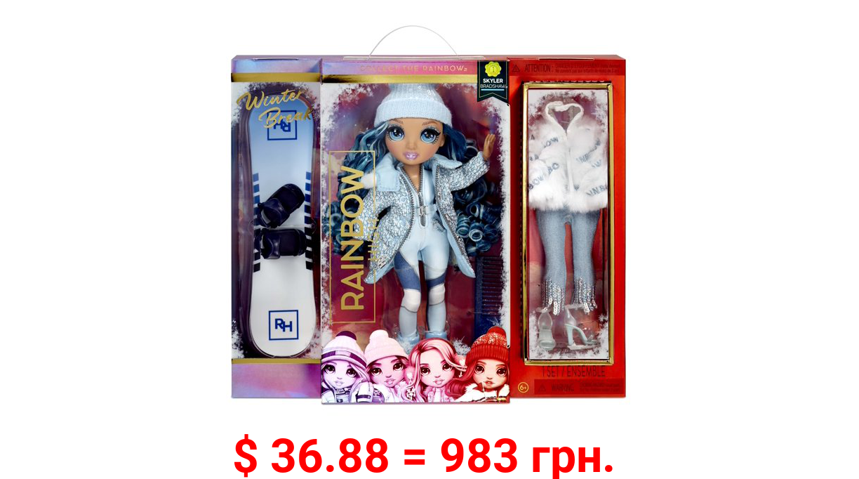 Rainbow High Winter Break Skyler Bradshaw - Blue Fashion Doll Playset with 2 Complete Outfits, Snowboard and Winter Accessories, Great Toy Gift for Girls Ages 6-12 Years Old