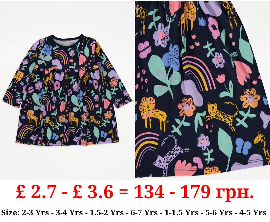 Bright Animal Long Sleeve Dress