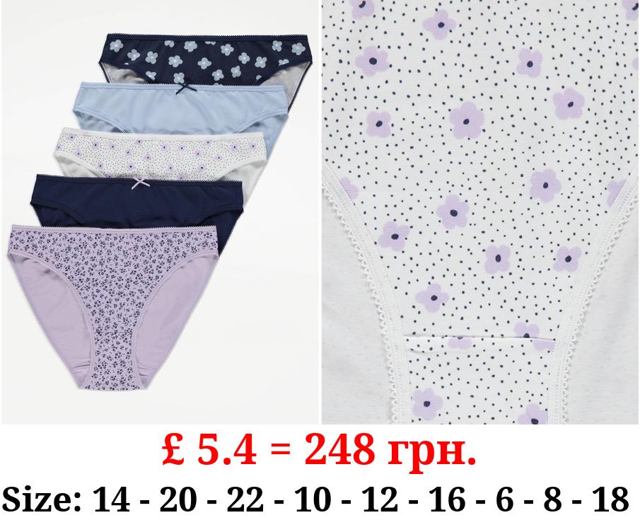 Purple Floral Print High Leg Knickers 5 Pack