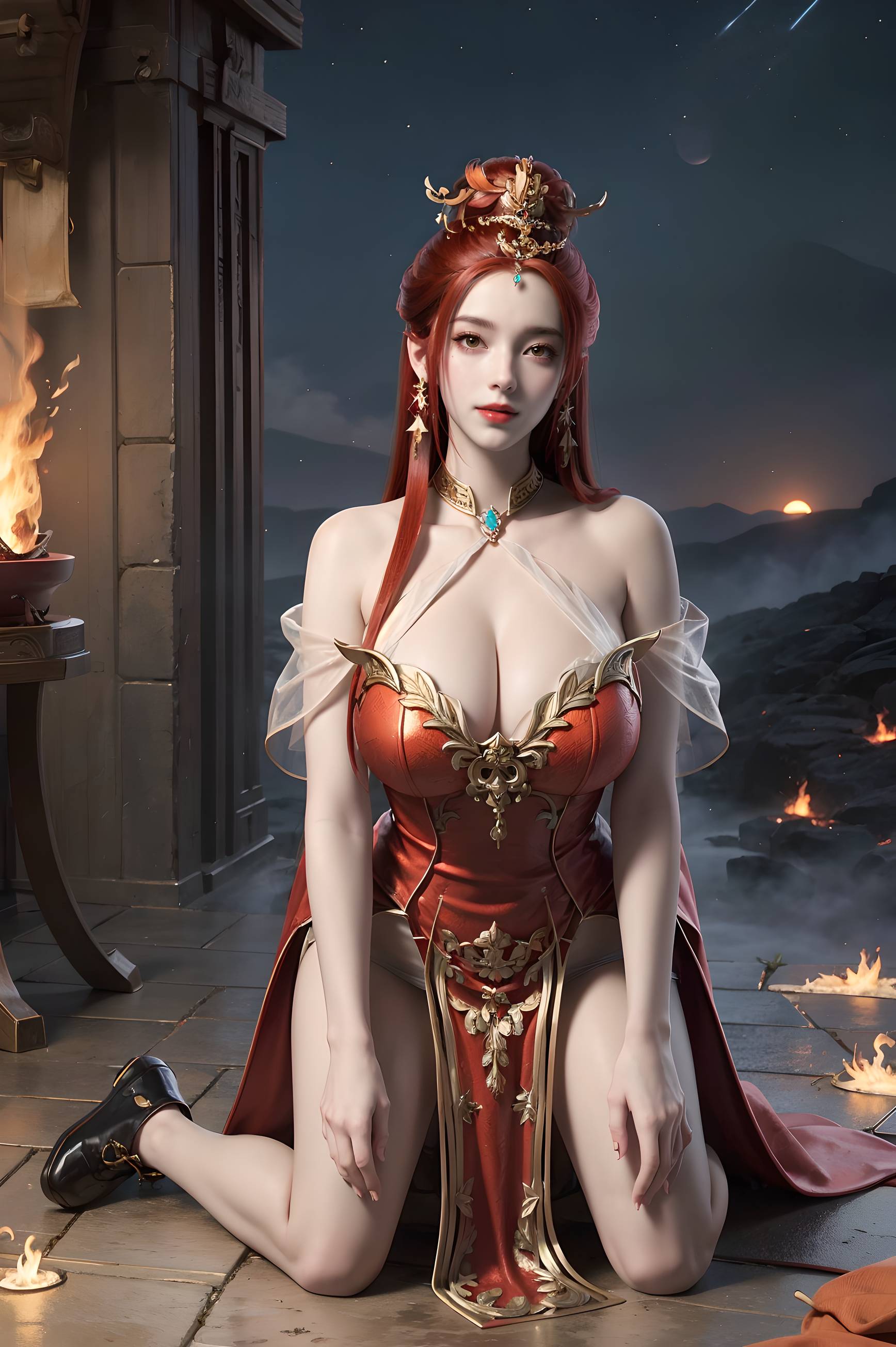 图片[16]-完美世界-曼珠沙华 户外红色礼服-六色网