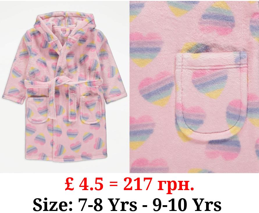 Pink Rainbow Heart Fleece Dressing Gown