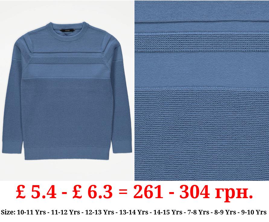 Blue Textured Knitted Jumper