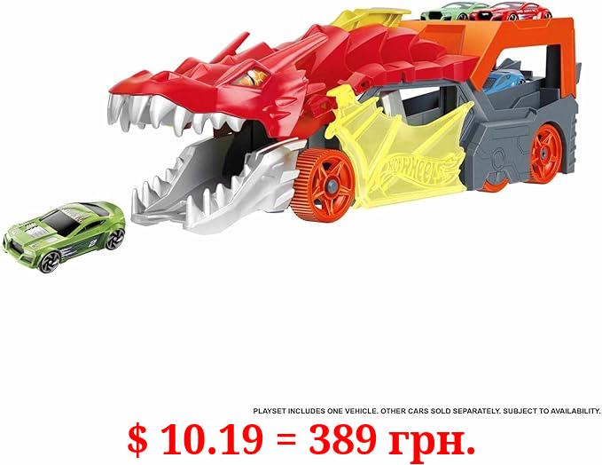 Hot Wheels Toy Car Track Set City Dragon Launch Transporter & 1:64 Scale Car, Stores Up to 5 Vehicles