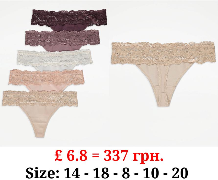 Lace Trim Thongs 5 Pack