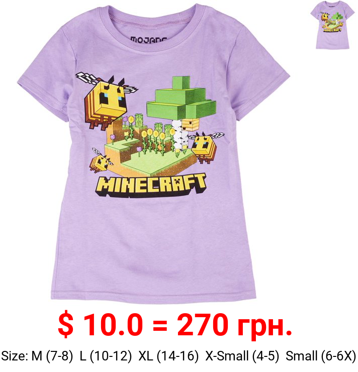Minecraft Big Girls Minecraft Bee Short Sleeve T-Shirt Large (10-12) Purple