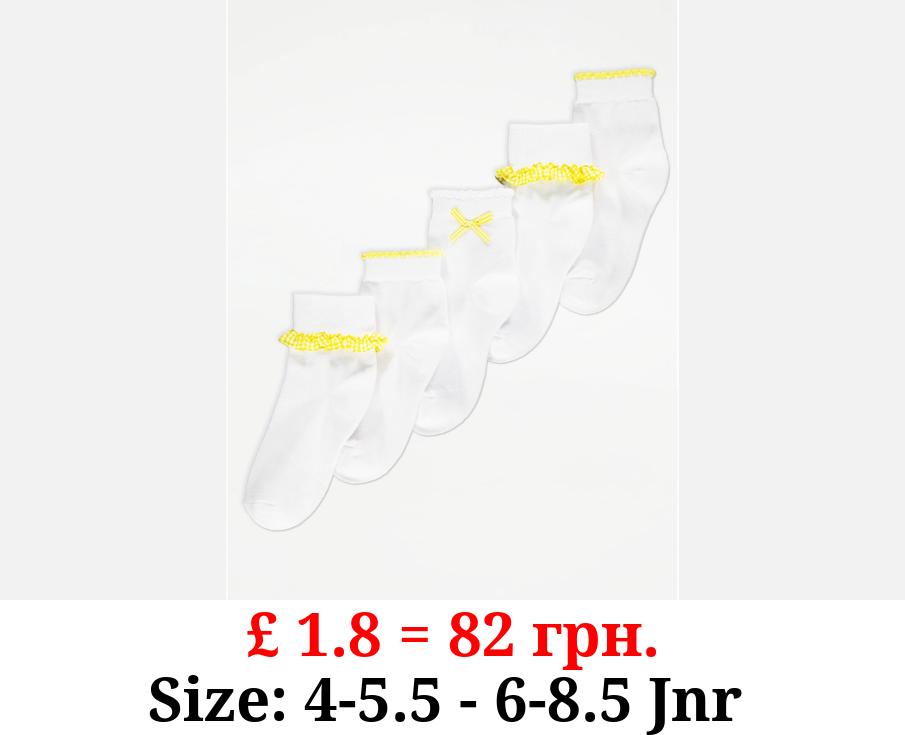 Yellow Gingham Frill Cotton Rich Ankle Socks 5 Pack