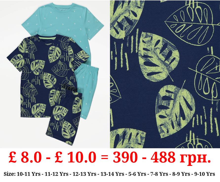 Blue Palm Short Pyjamas 2 Pack