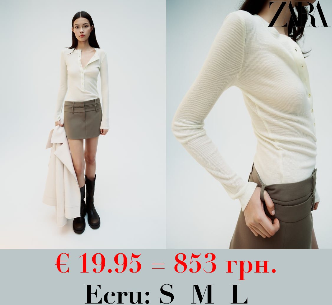 RIBBED SEMI-SHEER SLUB KNIT T-SHIRT