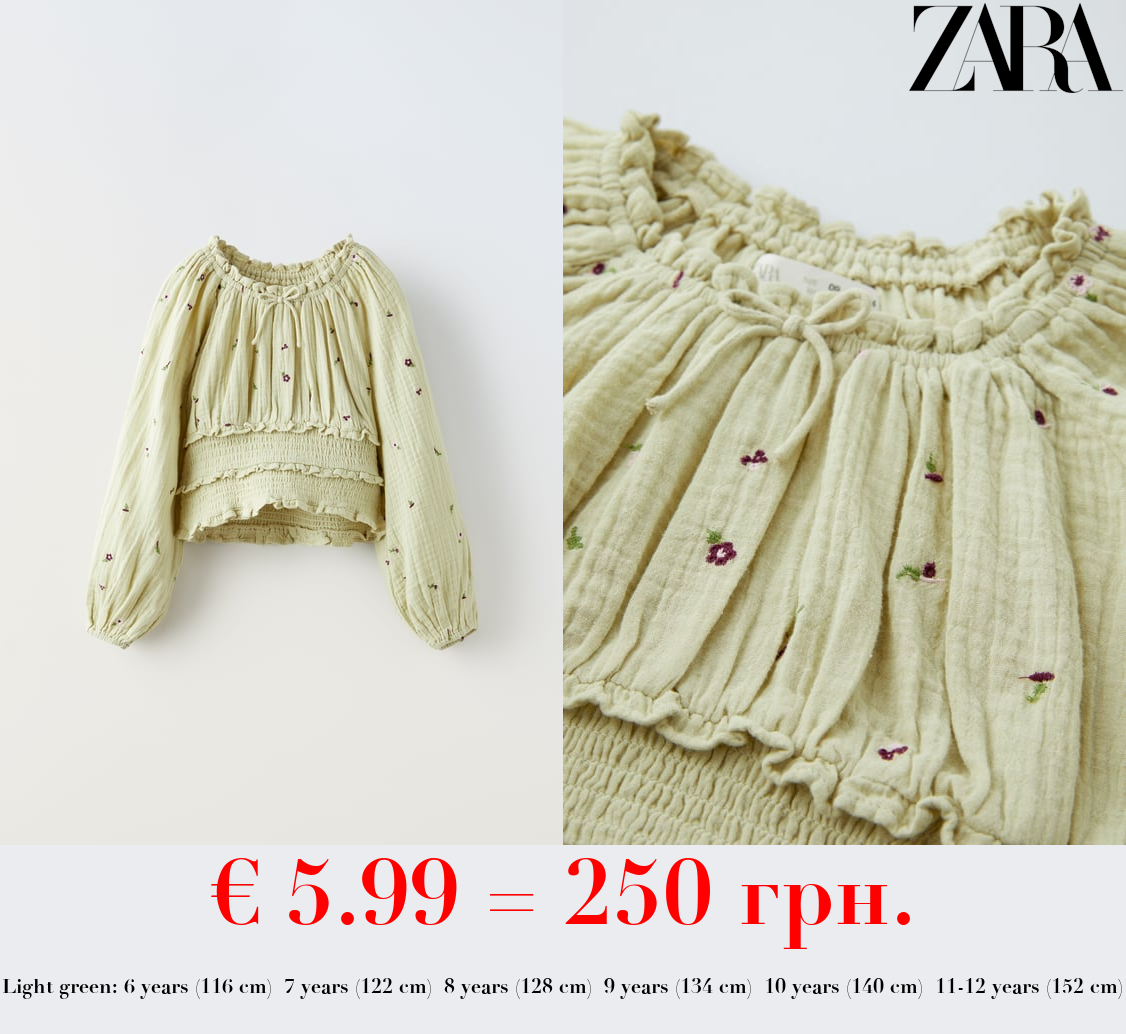 SMOCKED EMBROIDERED BLOUSE