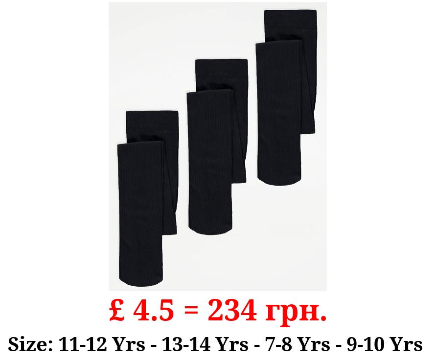 Black Ribbed 60 Denier Opaque Tights 3 Pack
