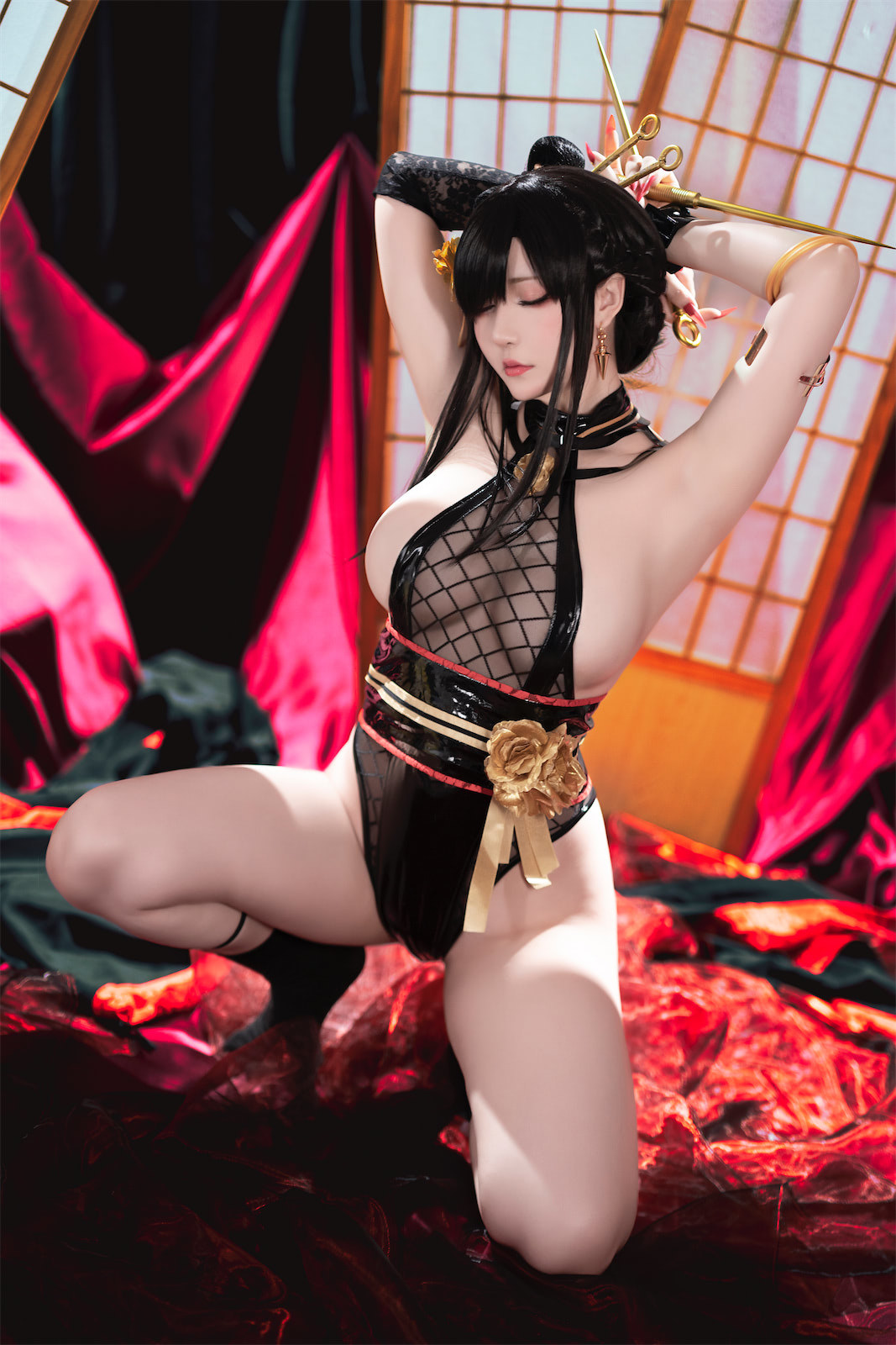 Cosplay 星之迟迟Hoshilily 圣诞节 约尔 同人和风战斗服 48