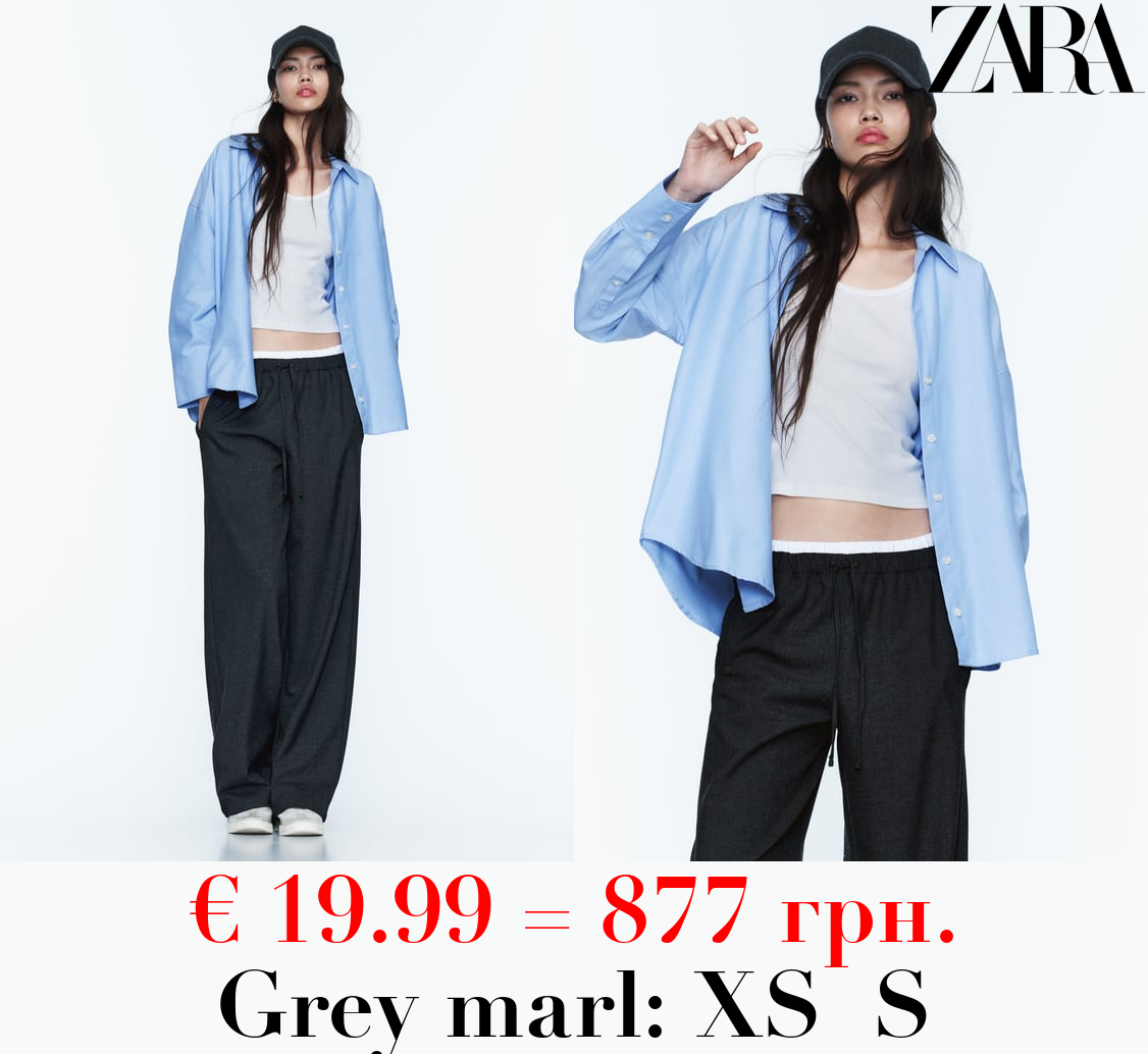 WIDE-LEG FLANNEL TROUSERS WITH DOUBLE WAISTBAND