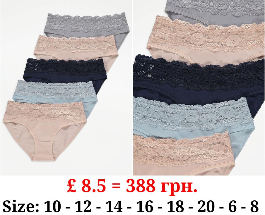 Lace Trim Mini Knickers 5 Pack