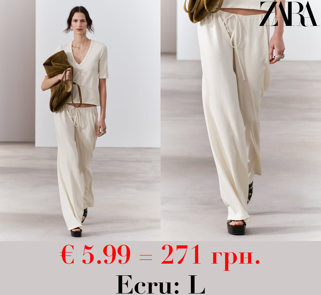 FADED COTTON WIDE-LEG TROUSERS