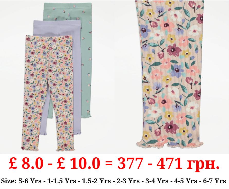 Ditsy Floral Ribbed Leggings 3 Pack