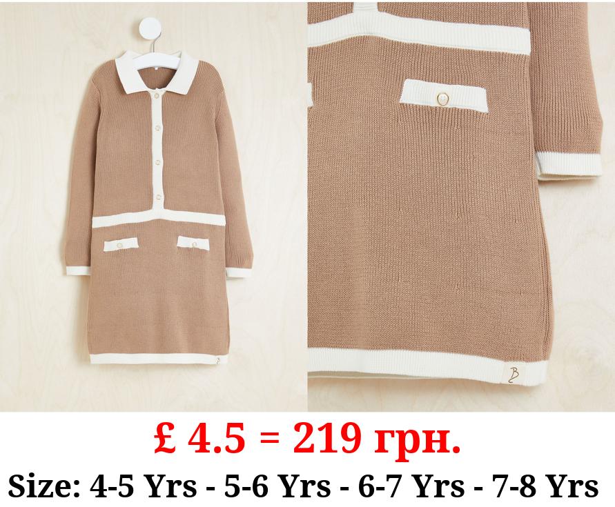 Billie Faiers Brown Knitted Button Up Dress