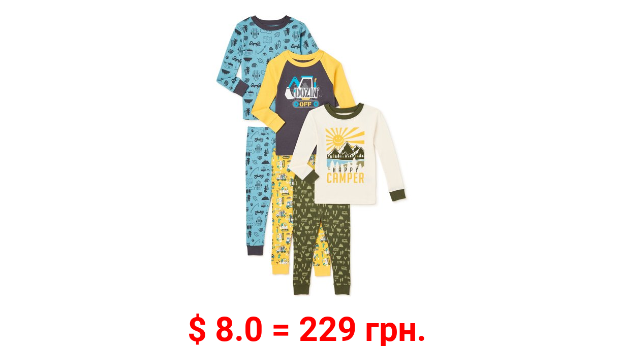 Wonder Nation Baby and Toddler Boy Long Sleeve Snug Fit Cotton Pajamas Set, 6-Piece