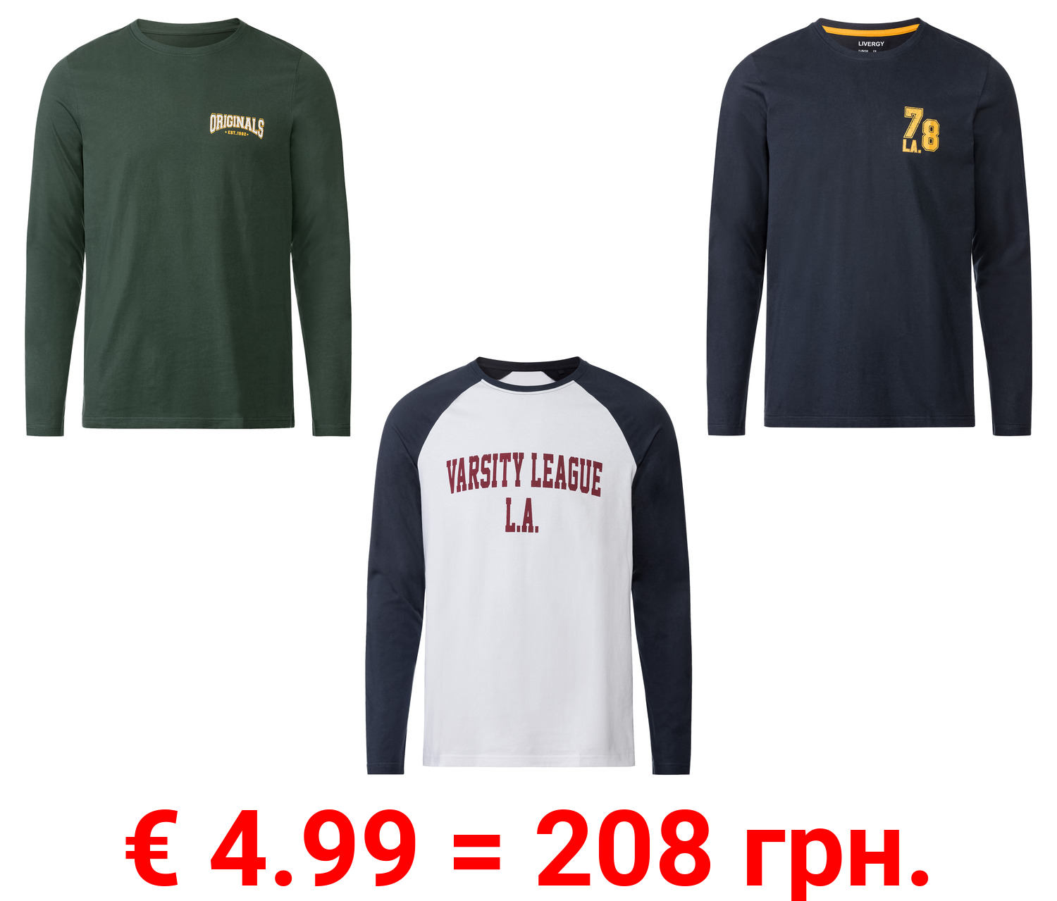 LIVERGY® Herren Langarmshirt aus reiner Baumwolle