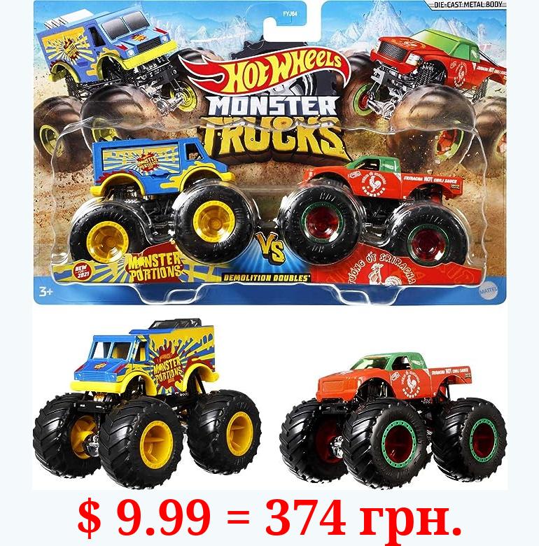 Hot Wheels Monster Trucks Demolition Doubles, Set of 2 Toy Monster Trucks in 1:64 Scale (Styles May Vary)