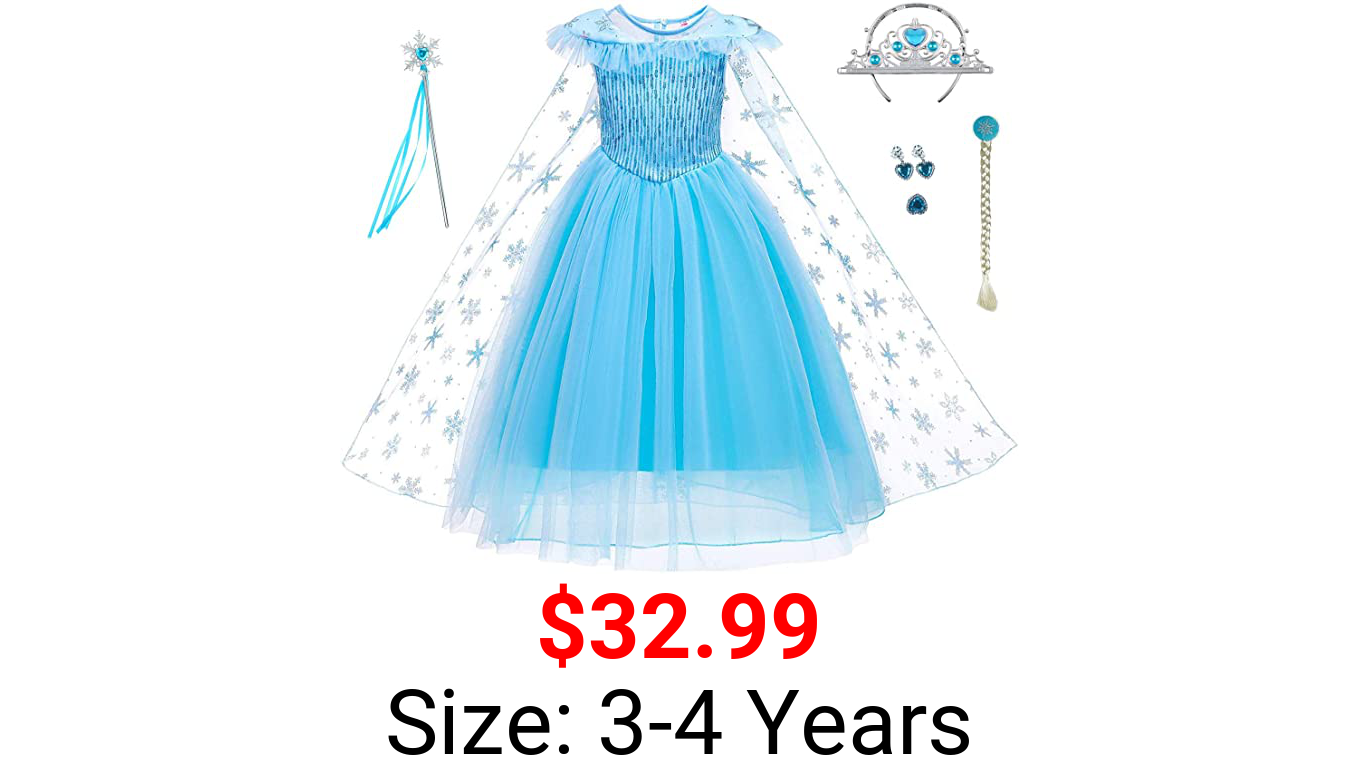 iTVTi Little Girl Princess Dress Halloween Carnival Cosplay Costume with Accessories Blue