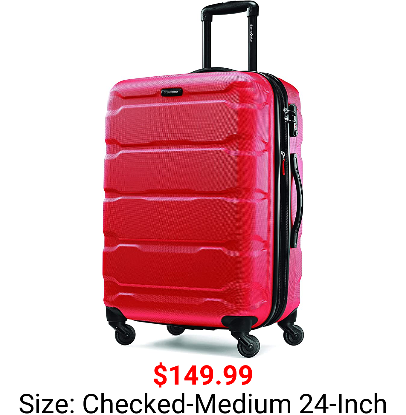 Samsonite Omni PC Hardside Expandable Luggage with Spinner Wheels, Red, Checked-Medium 24-Inch