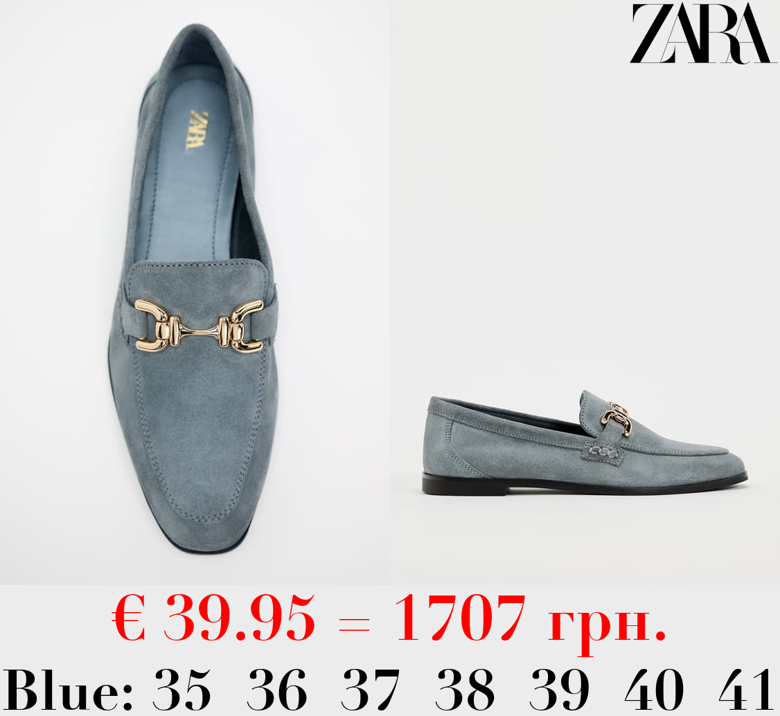 SPLIT LEATHER LOAFERS WITH CHAIN DETAIL