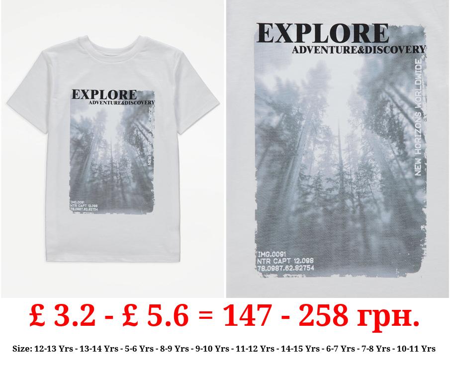White Explore Adventure Photo T-Shirt