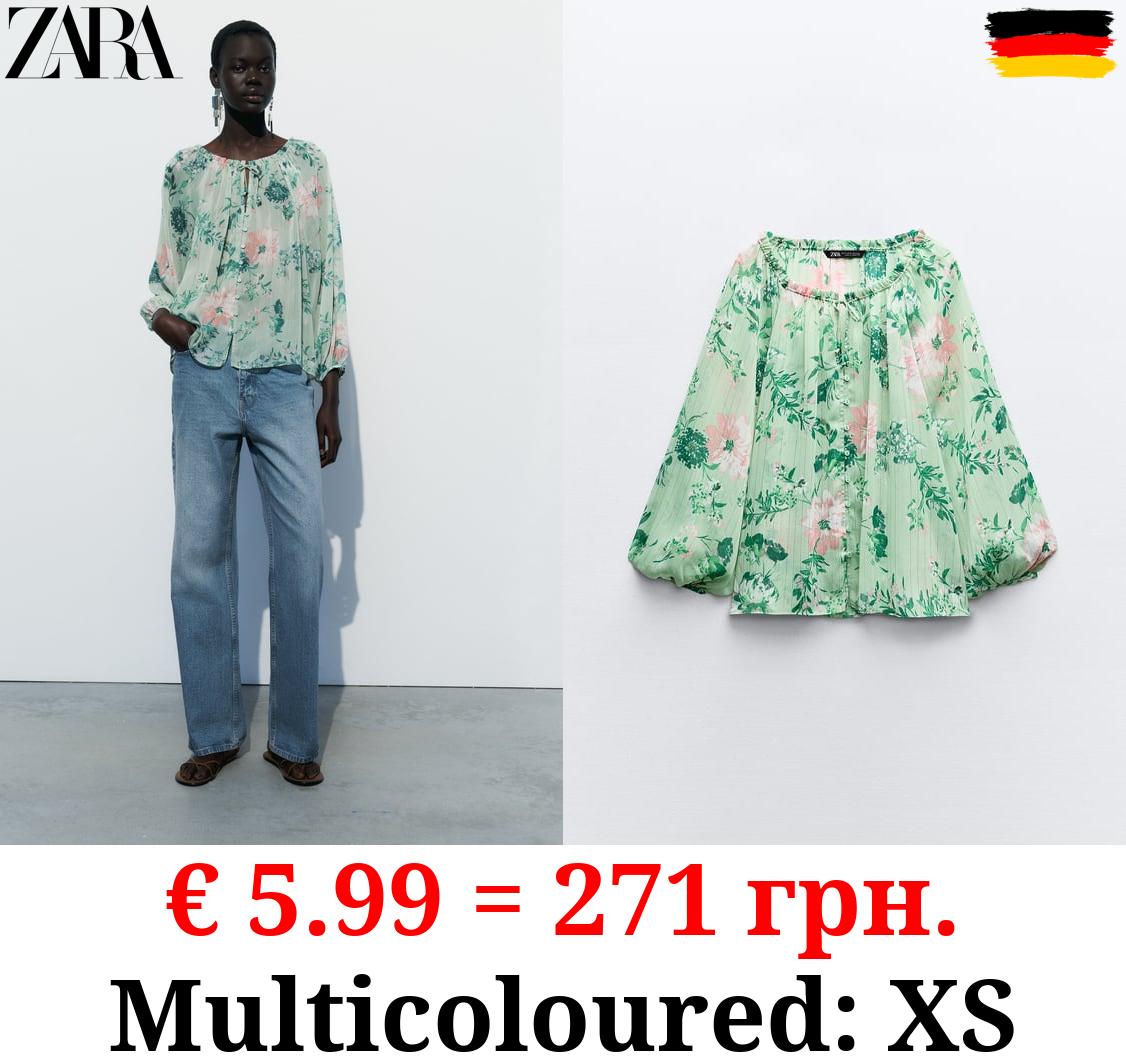 METALLIC THREAD FLORAL PRINT BLOUSE