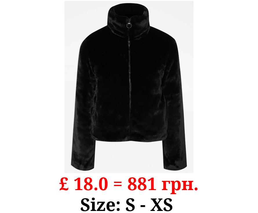 G21 Black Faux Fur Cropped Jacket