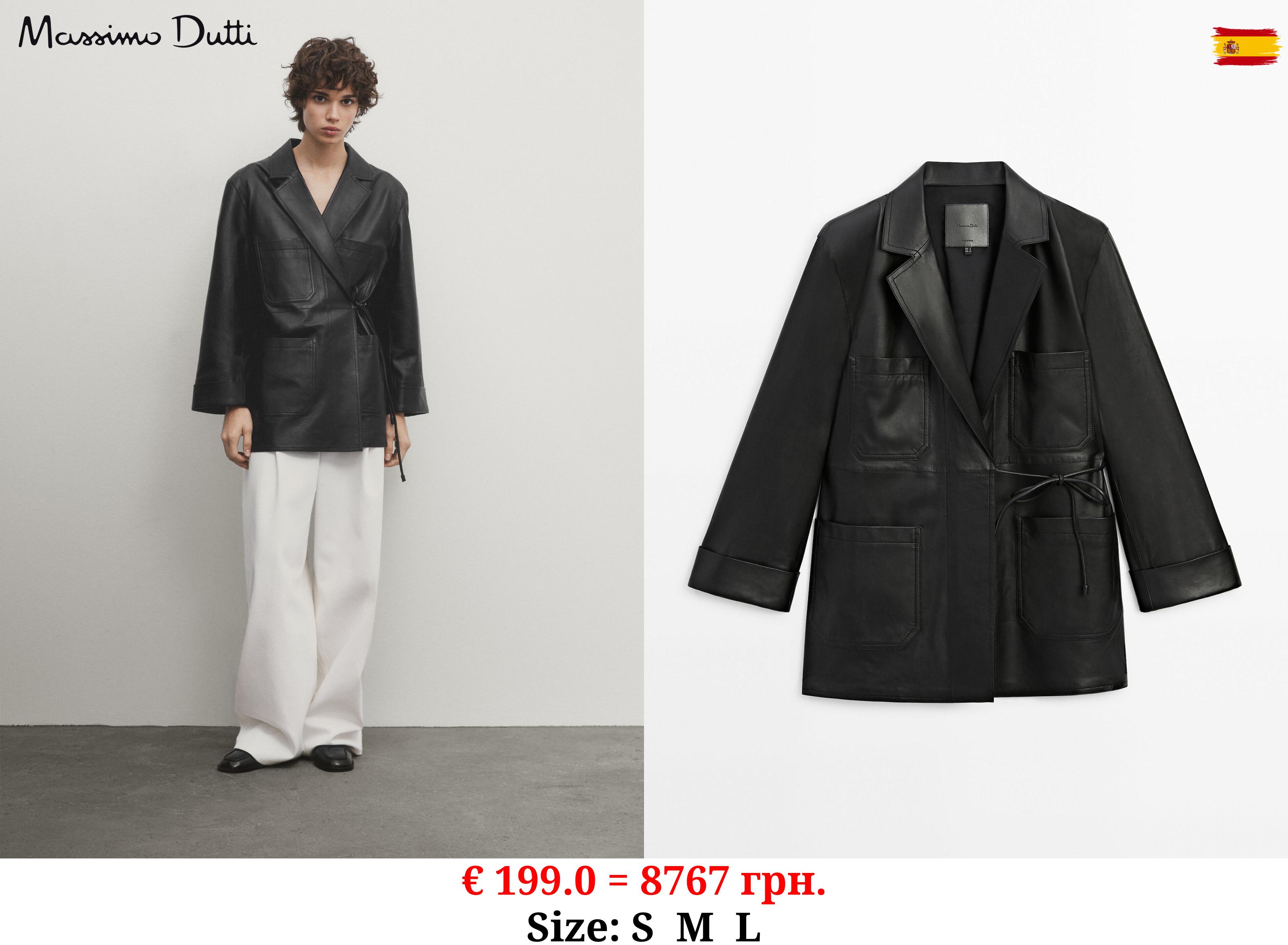 Nappa leather blazer with knot BLACK