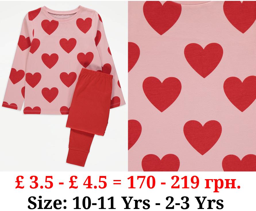 Pink Heart Long Sleeve Pyjamas
