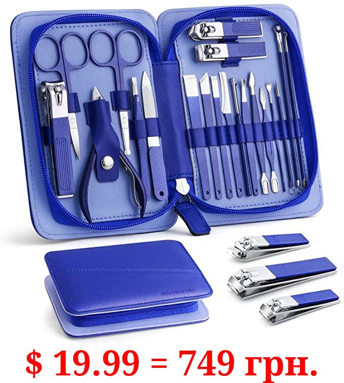 Manicure Set Professional Nail Clippers Pedicure Kit,20 in 1 Stainless Steel Hand/Foot Nail Care Tools Set,Portable Grooming Kit with Travel Case-Blue