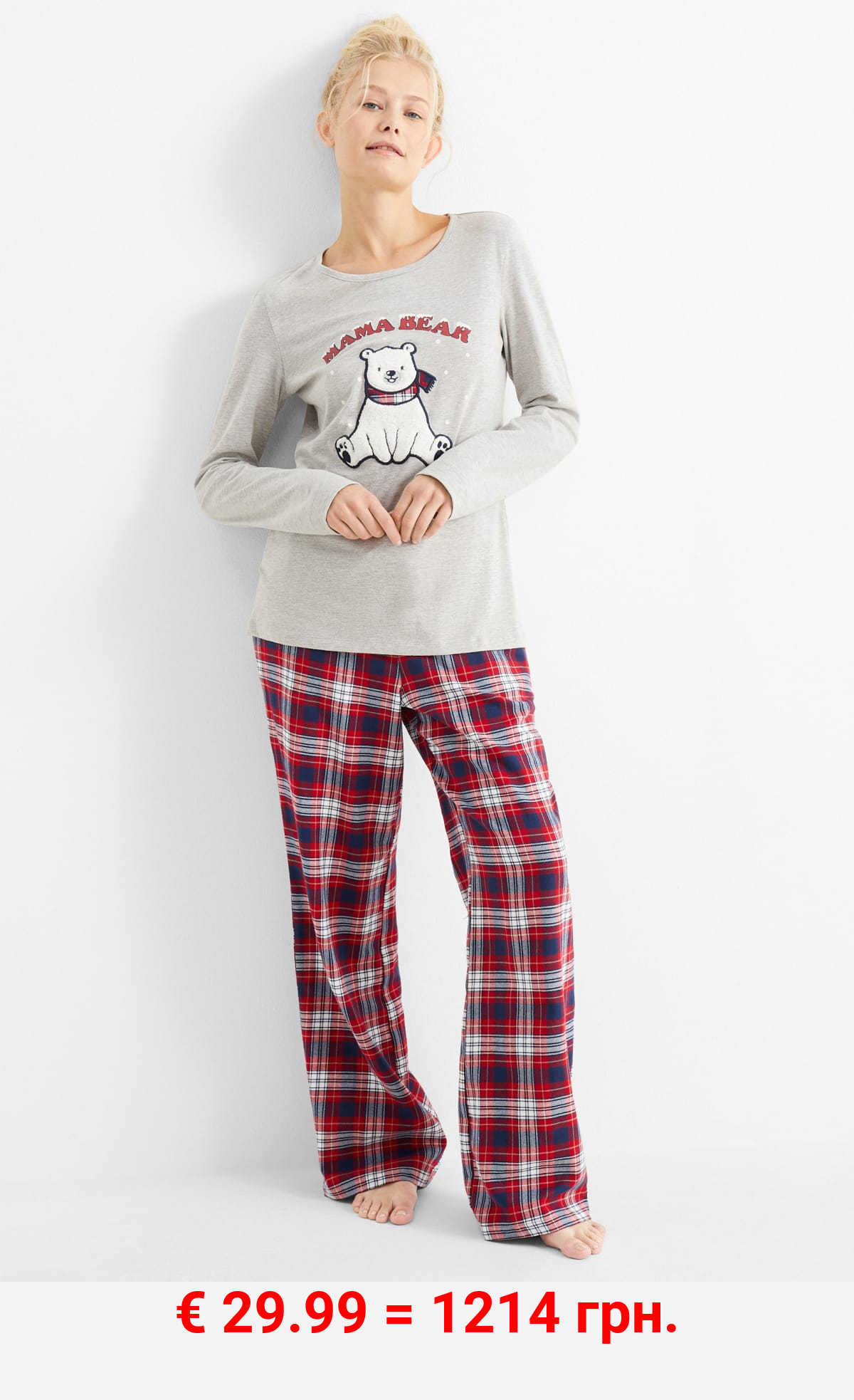 Weihnachts-Pyjama mit Flanellhose - Eisbär