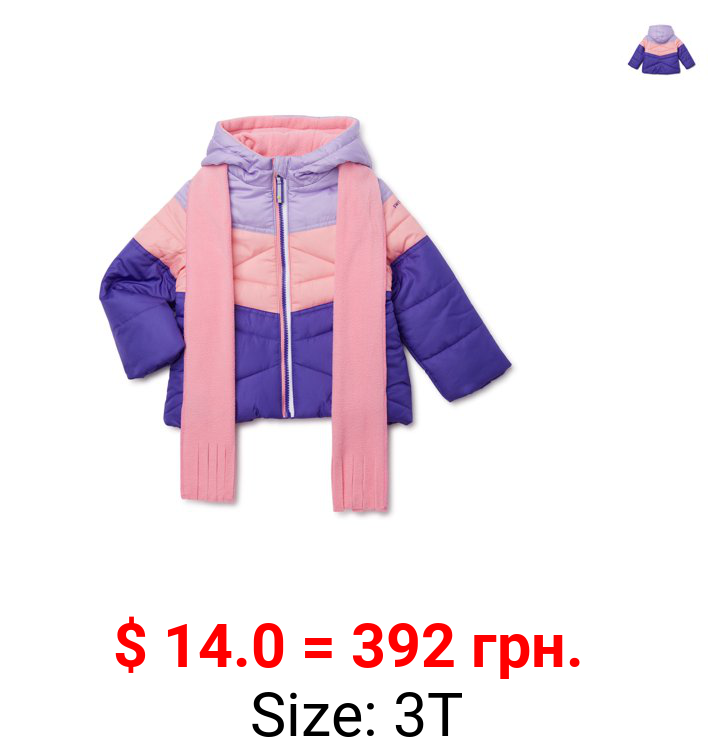 Swiss Alps Toddler Girl Colorblock Winter Jacket Coat with Free Gift Scarf, 2pc Set