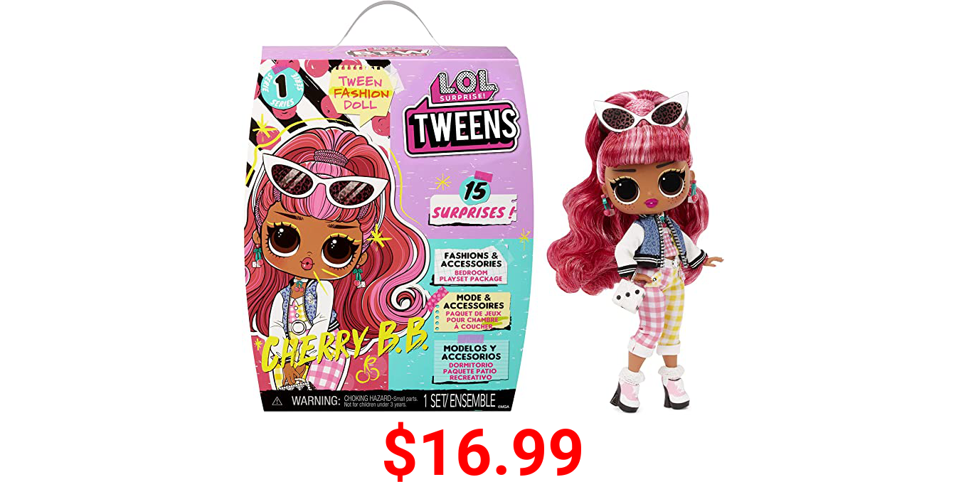 LOL Surprise Tweens Cherry BB Fashion Doll with 15 Surprises, Pink Hair, Including Stylish Outfit and Accessories with Reusable Bedroom Playset - Gift for Kids, Toys for Girls Boys Ages 4 5 6 7+ Years