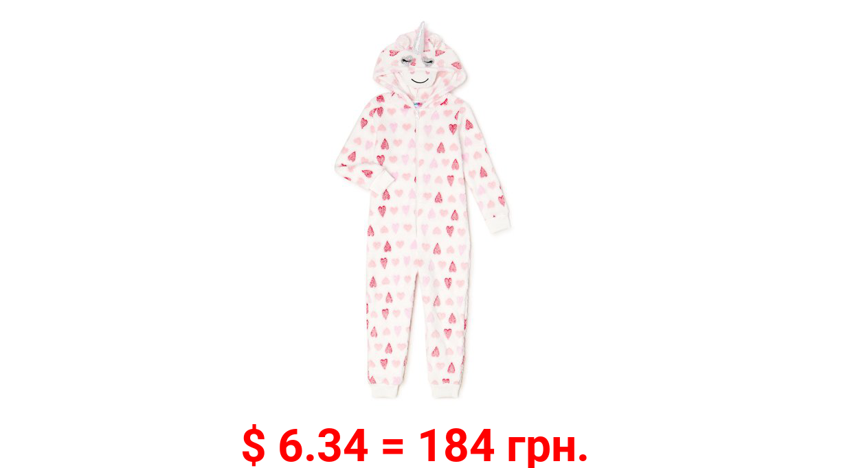 Bmagical Girls Unicorn Hooded Burnout Plush Blanket Sleeper Pajama, Sizes 4-12