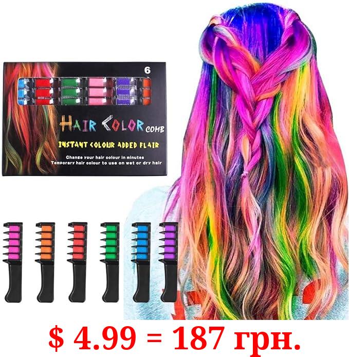 Hair Chalk Comb LAWOHO 6 Colors Temporary Hair Dye Marker Gifts for Girls Kids Adults for Halloween Christmas Birthday 8 9 10 11 12 year old girl gift Party, Cosplay