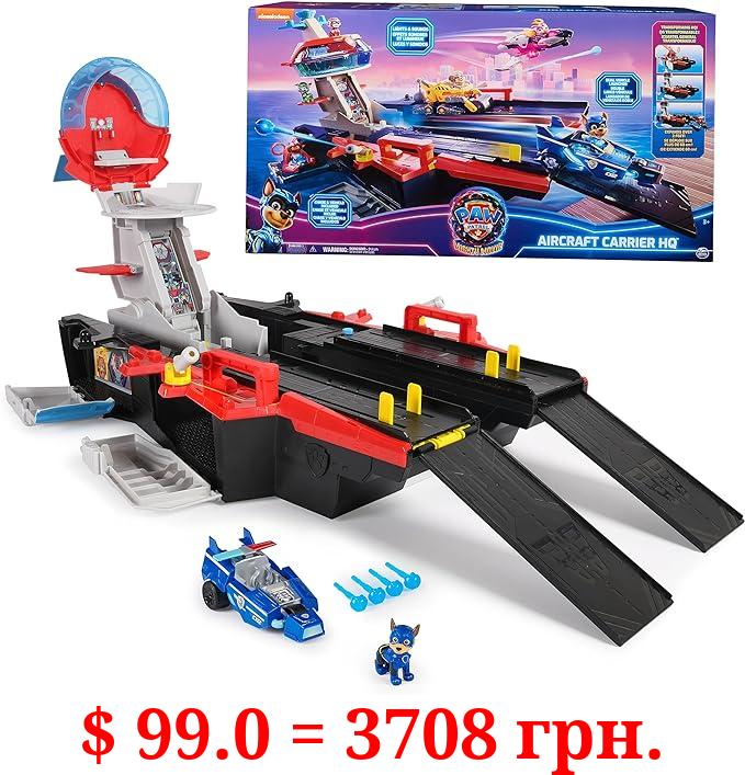 Paw Patrol: The Mighty Movie, Aircraft Carrier HQ, with Chase Action Figure and Mighty Pups Cruiser, Kids Toys for Boys & Girls 3+