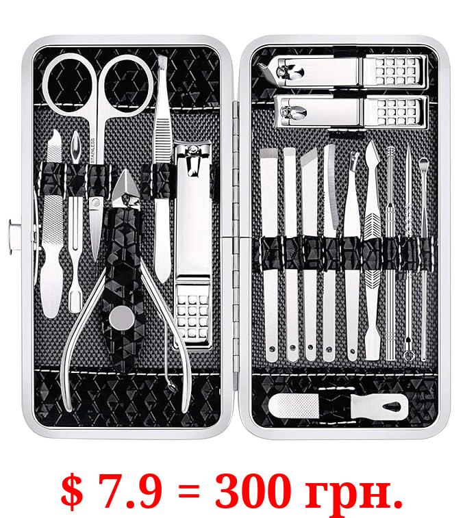 Manicure Set Nail Clippers Pedicure Kit -18 Pieces Stainless Steel Manicure Kit, Professional Grooming Kits, Nail Care Tools with Luxurious Travel Case Black