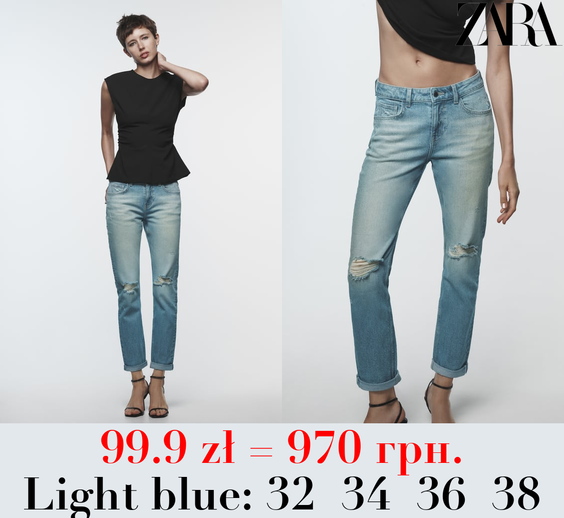 Z1975 RIPPED SPLIT-HEM LOW-RISE JEANS